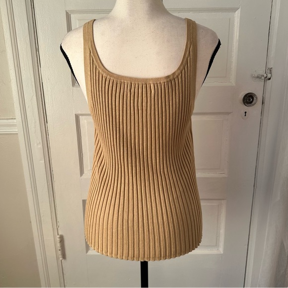 Cable & Gauge Silk Blend Ribbed Knit Women's Sleeveless Top Neutral Minimalist L - Picture 6 of 7